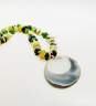 VTG Miriam Haskell Grey Banded & Moss Agate & Shell Beaded Pendant Necklace image number 2
