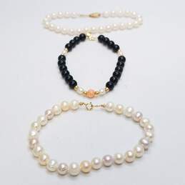14K Gold FW Pearl Onyx Coral Bracelet Bundle 3pcs. 20.5g alternative image