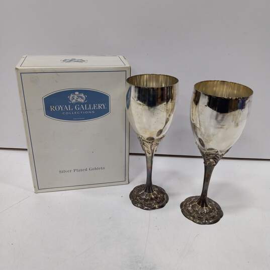 Set of 2 Silver Plated Goblets In Box image number 5