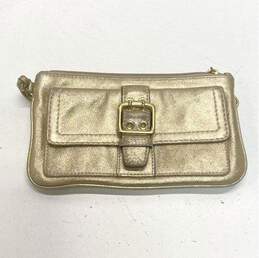 COACH Gold Metallic Leather Buckle Zip Wallet Wristlet