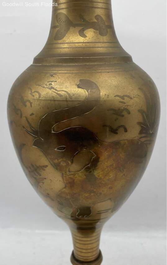 Large Brass Colored Animal Designs Vase image number 5