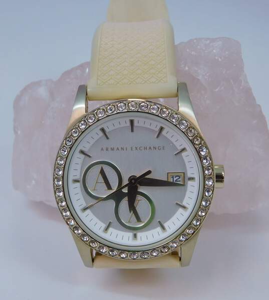 Armani Exchange AX5006 Gold Tone Rhinestones Date Rubber Strap Watch image number 3