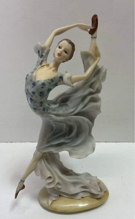 Vintage De Capoli Collection 14in Tall Porcelain Statue Blue Dress Dancer image number 1