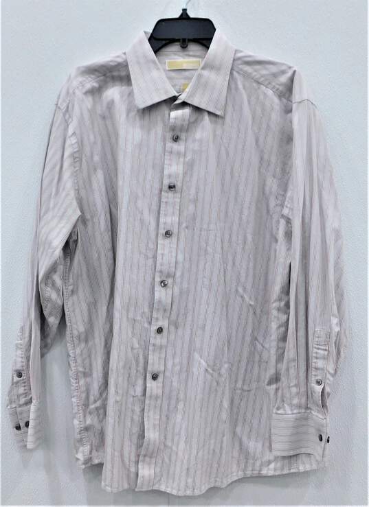 Buy the Michael Kors Gray Pink Stripe Button Up Mens Dress Shirt |  GoodwillFinds