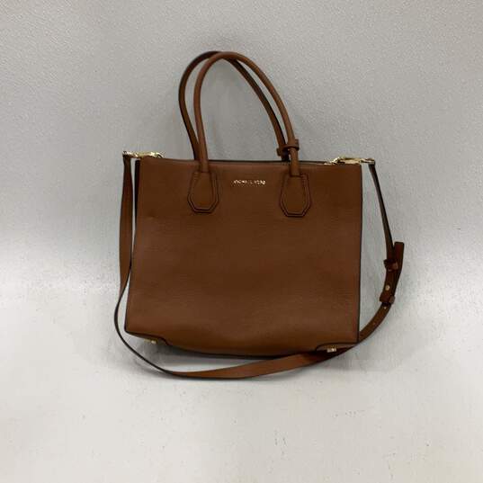 Michael Kors Womens Satchel Bag Purse Mercer Crossbody Strap Brown Leather image number 1