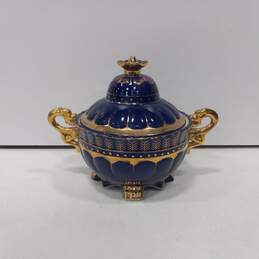 Unbranded Cobalt & Gold Tone Footed Soup Tureen with Lid