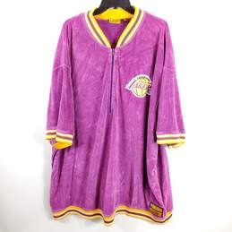 Big Man Men Purple Velvet Quarter Zip Sweatshirt 6XL
