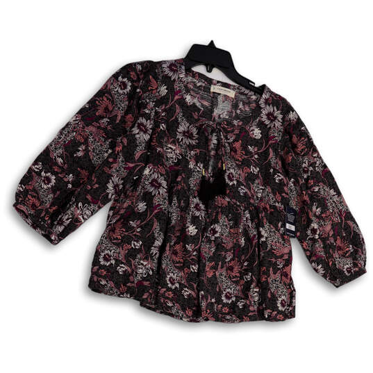 Womens Multicolor Floral  3/4 Sleeve Round Neck Pullover Blouse Top Size S image number 1