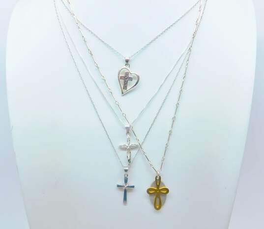 Kathy Bransfield & Artisan 925 & Brass Let Go & Let God Heart & Cross Religious Pendant Necklaces 13.2g image number 1