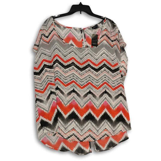 NWT Womens Multicolor Chevron Round Neck Cap Sleeve Blouse Top Size 2 image number 1