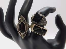 Artisan 925 Sterling Silver Onyx & Faux Onyx Marcasite Rings 21.9g