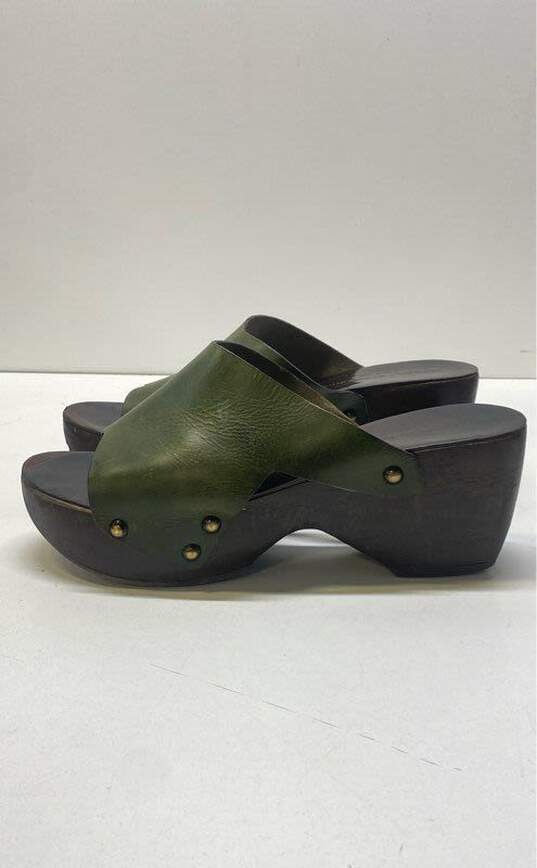 Robert Clergerie Leather Platform Mule Sandals Olive Green 10 image number 2