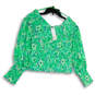 NWT Womens Green Floral Smocked Long Sleeve Cropped Blouse Top Size Medium image number 1