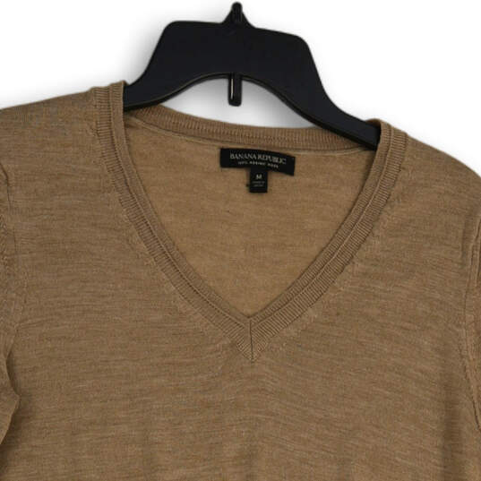 Womens Brown Knitted V-Neck Long Sleeve Pullover Sweater Size Medium image number 3
