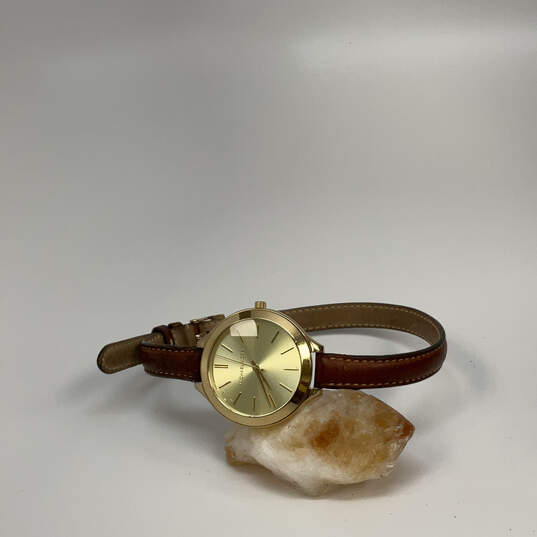 Designer Michael Kors Runway MK-2256 Brown Leather Strap Analog Wristwatch image number 1