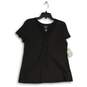 NWT Croft & Barrow Womens Black Short Sleeve Split Neck Pullover Blouse Top Sz S image number 1