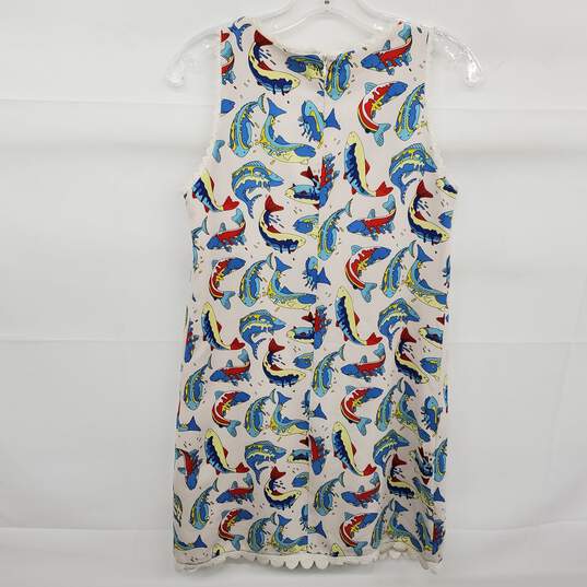 KENZO Women's Fish Print Sleeveless White Mini Dress Size Medium image number 2