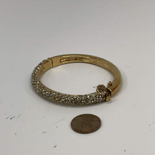 Designer J. Crew Gold-Tone Rhinestone Beaded Classic Bangle Bracelet image number 3