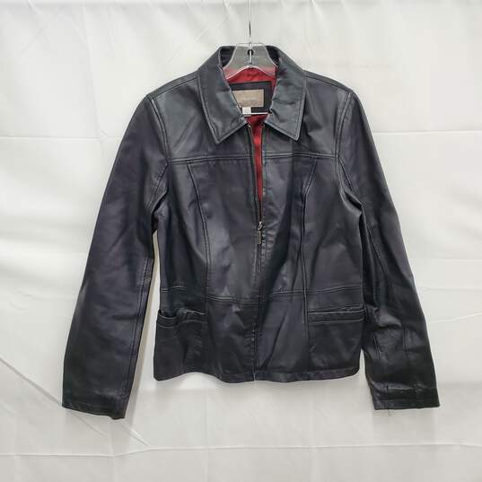 Croft & Barrow WM's Genuine Black Leather Jacket Size M image number 1