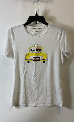 Karl Lagerfeld Womens White Choupette Taxi Cab Graphic T-Shirt Size X-Small