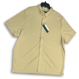 NWT Perry Ellis Mens Beige Short Sleeve Spread Collar Button-Up Shirt Size XXL