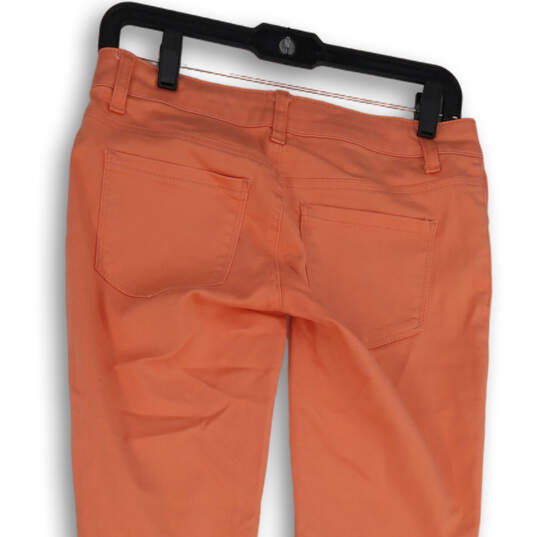 Womens Orange Denim Dark Wash Pockets Stretch Skinny Leg Jeans Size 1 image number 4