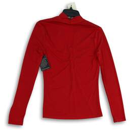 NWT Womens Red Long Sleeve Ruched Quarter Zip Blouse Top Size XS alternative image