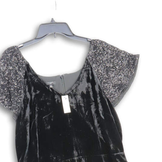 NWT Womens Black Sequins V-Neck Short Sleeve Back Zip A-Line Dress Size 14P image number 3