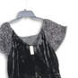NWT Womens Black Sequins V-Neck Short Sleeve Back Zip A-Line Dress Size 14P image number 3
