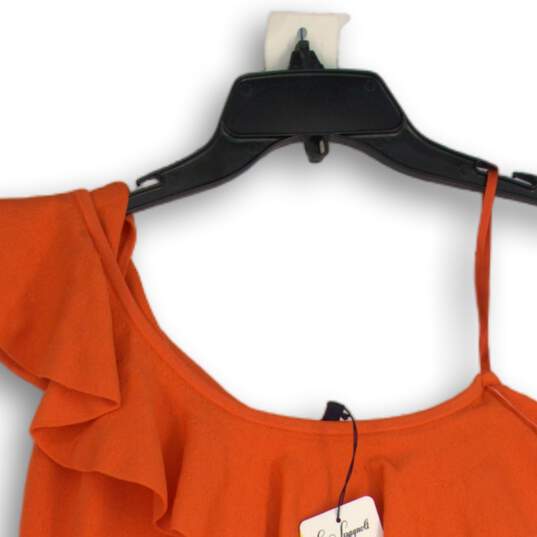 NWT Womens Orange Ruffle Frill One Shoulder Pullover Blouse Top Size Small image number 3