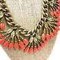 Designer Stella & Dot Gold-Tone Coral Enamel Rhinestone Statement Necklace image number 2