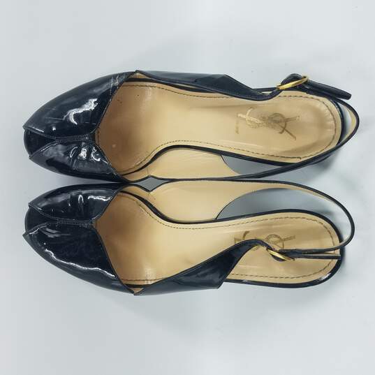 Yves Saint Laurent Peep Toe Slingback Heel Women's Sz.38.5 Black Patent image number 6