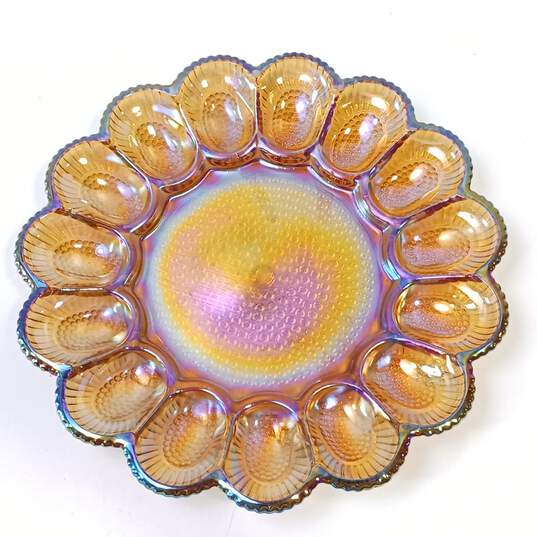 Unbranded Holographic Yellow Floral Carnival Glass Egg Tray (1.75"/11.25"/11.25) image number 1