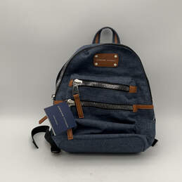 NWT Womens Blue Denim Outer Zip Pocket Adjustable Shoulder Strap Backpack