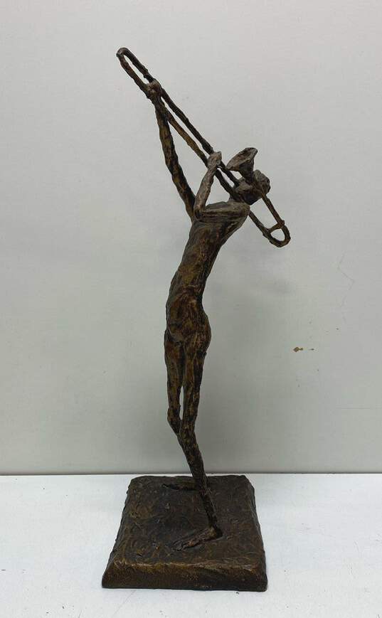 Brutalist Style Paper Mache Wire Frame Trombone Musician Sculpture 19in Tall image number 4