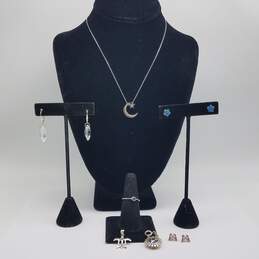 Sterling Crystal & Multi Gemstone Necklace Earrings Pendant & Ring 7pcs 15.3g