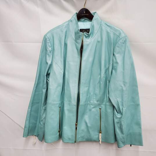 NWT VTG Jerry Lewis WM's Classic Turquoise Soft Leather Full Zip Jacket Size 2X image number 1