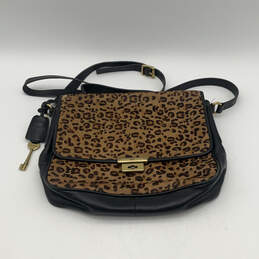 Womens Black Tan Leopard Print Possibly Mink Fur Crossbody Bag Purse