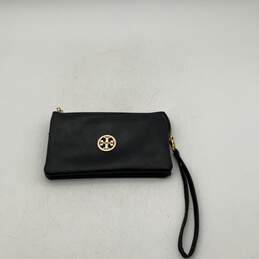 Tory Burch Womens Wristlet Wallet Detachable Strap Black Gold Pebbled Leather