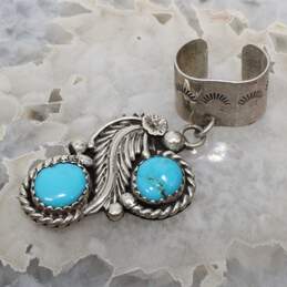 Zuni artisan Joyce Vacit Sterling Silver Turquoise Dangle Ear Cuff