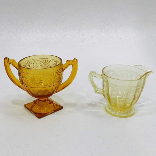 Vintage Indiana Glass Tiara Sandwich Amber Flower Baskets w/ Sugar Bowl &Creamer image number 5