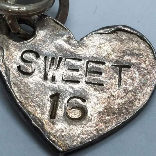Sterling Silver Rolo Chain Heart Sweet 16 Charm 8" Toggle Bracelet 40.9g image number 4