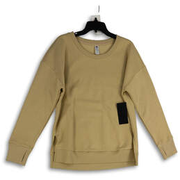 NWT Womens Beige Thumbhole Long Sleeve Side Slit Pullover Sweatshirt Sz XL