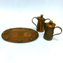 Vintage Hecho En Mexico Copper & Brass Coffee Tray, Sugar, Creamer Set