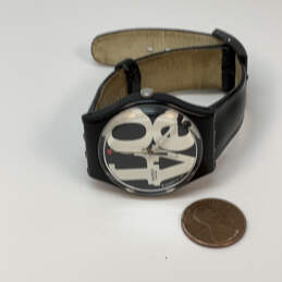 Designer Swatch Swiss Black Leather Strap Water Resistant Analog Wristwatch alternative image