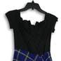 Venus Womens Black Blue Plaid Ruched Split Neck Back Zip Bodycon Dress Size XS image number 3