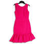 Womens Pink Sleeveless Round Neck Ruffle Hem Back Zip Sheath Dress Size 4 image number 1