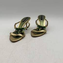 Sergio Rossi Womens Green Gold Embellished Stiletto Heel Slide Sandals Sz EU 35