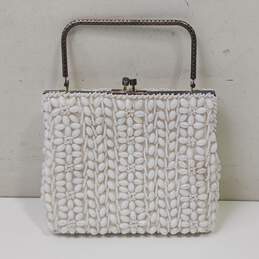 VINTAGE HAND MADE IN HONG KONG WHITE BEADED PURSE CLUTCH HANDBAG MOTHER OF  PEARL