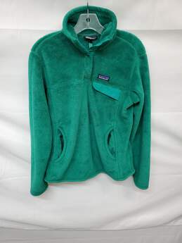Wm Patagonia Teal Fleece Quarter Button Pullover Sweater Sz M